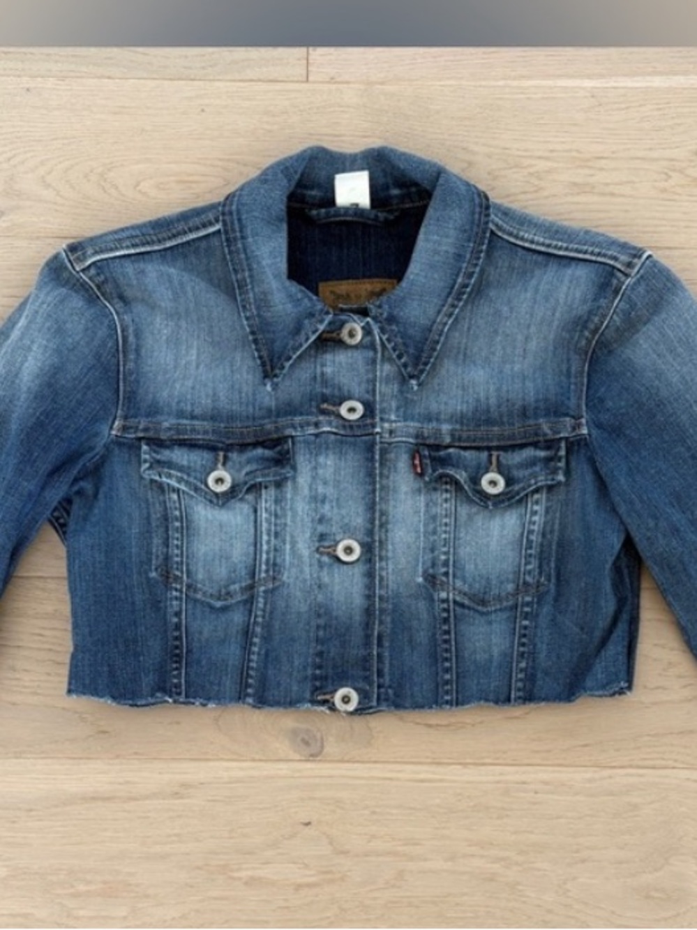 Levi's Super Cropped Womans Vintage Blue Washed Cropped Denim Jacket (S)